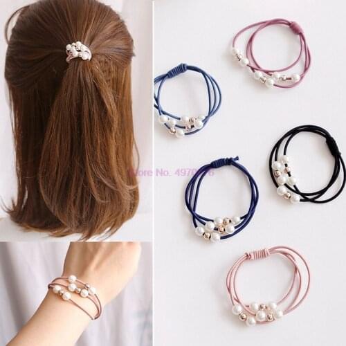 DHL 50Pack 100pcs/pack Girls Pearl Elastic Hair Bands Princess Ponytail Holder Gum For Hair Scrunchies Headband Rubber Band
