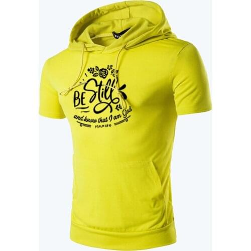 Korean Version Of The Trendy Top T-Shirt Mens Hooded Letters Printing T-Shirt Youth Summer Thin Daily Casual Short-Sleeved