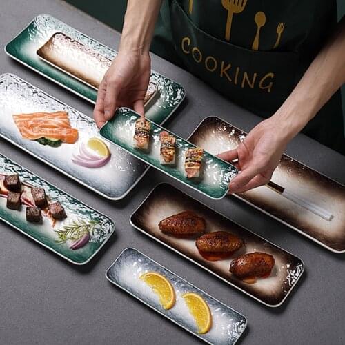 Simple Style Ceramic Plate, Rectangular Dessert Household Creative Snack Plate, Hot Pot Tableware, Japanese Sashimi Sushi Plate