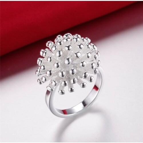 Korean Personality Design Silver Plated Firework Coral Finger Ring Fashion Charm Woman Romantic Wedding Engagement Jewelry