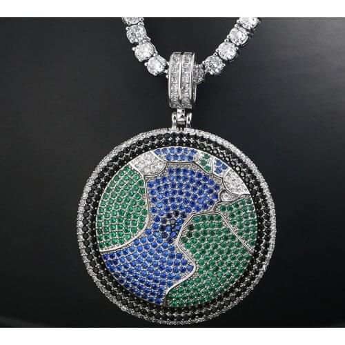 Hip Hop Micro Paved AAA Cubic Zirconia Iced Out Bling Rich The Kid Spinner Round Pendants Necklace for Men Rapper Jewelry