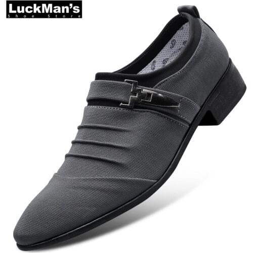 LuckMan Fashion Pointed Toe Casual Shoes For Men Slip On Lazy Loafers Shoes Breathable Office Work Shoes For Male Plus Size