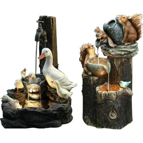 Luminous Animal Statue Cute Resin Cascading Freestanding Squirrel Figurine Duck Decor for Garden