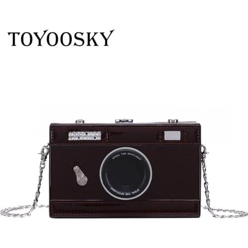 TOYOOSKY Fashion Vintage Camera Design Crossbody Bags for Women Personality Patent Leather Shoulder Bag Female Mini Box Purses