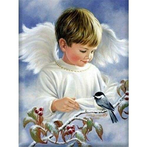 Angel Girl Boy Flowers Pre-Printed 11CT Cross Stitch Full Kit Embroidery DMC Threads Handmade Handicraft Hobby Package