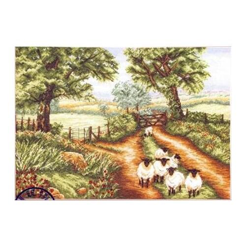14/16/18/27/28 FREE delivery Top Quality popular counted cross stitch kit Down the Track Sheep Field Tree Flowers pce948