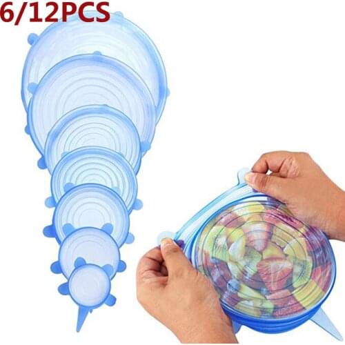 12 Pack Silicone Food Cover Stretch Lids Resuable Kitchen Airtight Food Wrap Covers Bowl Pot Lid Food Fresh Cover Kitchen Tools