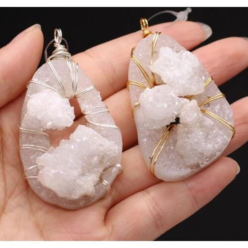 Natural Drop-shaped Clear Quartz Buds Around Gold Silver Pendant DIY Necklace Sweater Chain Jewelry Gem Accessories Gift Making
