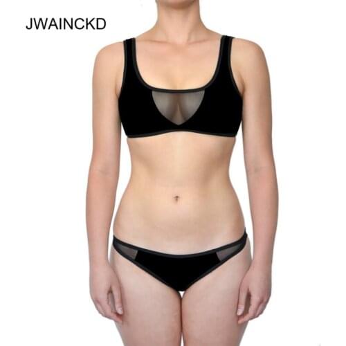 JWAINCKD 2019 New Brazilian Bikini Push Up Swimwear Women Transparent Mesh Patchwork Swimsuit Solid Beachwear Thong Bathing Suit
