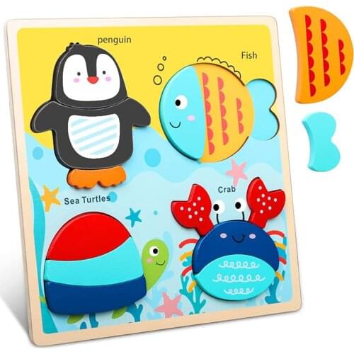 New Wooden Toddler Puzzles Gifts Toys Educational Cute 4 Animal Shape Toys Montessori Materials Cartoon Baby Toys 0-12 Months