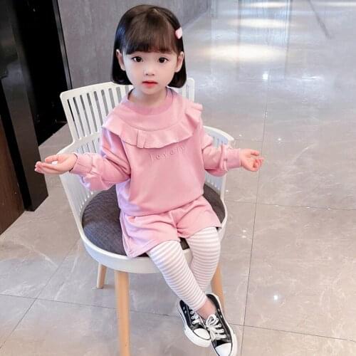 Girls Clothing Sweatshirt + Pants Costume For Girls Solid Color Girls Tracksuit Casual Style Costumes For Children