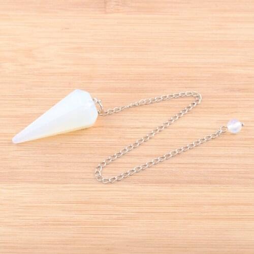 Wholesale 5Pcs Women Pendant Amulet Natural Healing Stone Opal Jewelry Reiki Pyramid Hexagonal Pendulum Chain QN4168