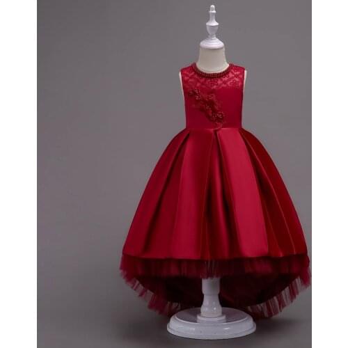 New Arrival Flower Girls Dresses Children Sleeveless Party Princess Wedding Dress with Lace Trailing Kids Ball Gown