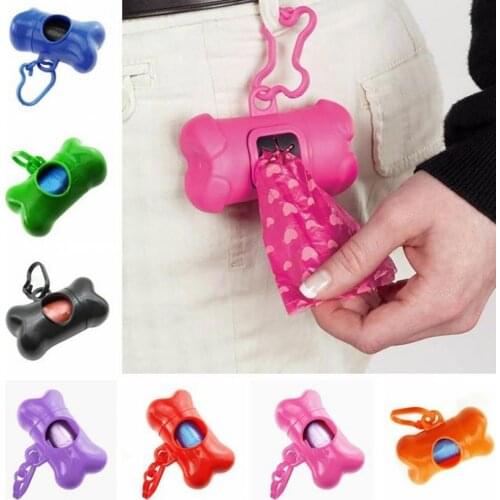 Portable Pet Dog Poop-Bag Dispenser Bone Shape Waste Bags Light Weight Waste Pick up Plastic Clamp Garbage Box Outside Walking