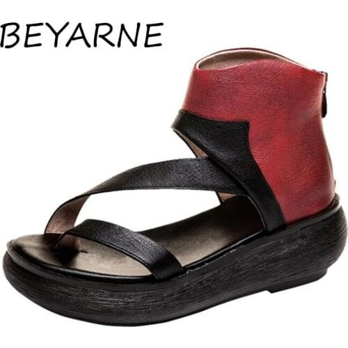 BEYARNELow Sandals Woman Leather Flip Flops Platform Large Size Female Shoe Comfort Shoes For Women Clogs With Heel Low-heeled