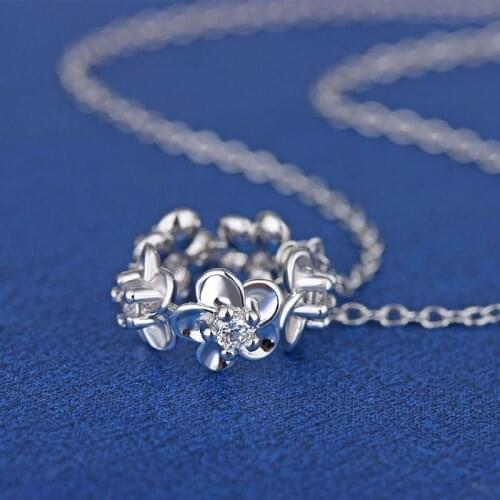 Silver Necklaces 2017 New Fashion Flower Shiny Zircon 925 Sterling Silver Pendant Necklaces for Women Jewelry Wholesale Gift