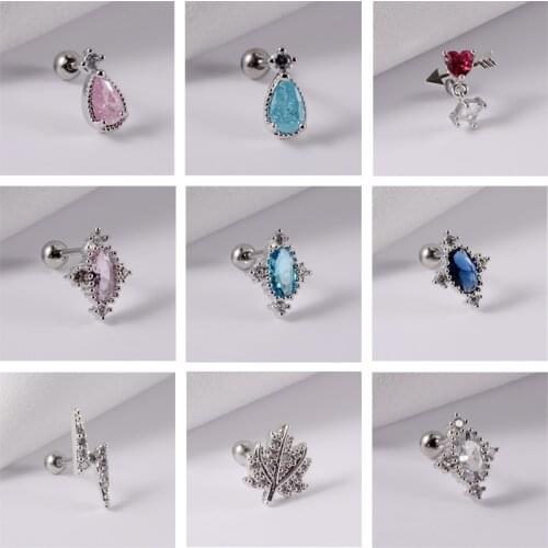 1PC Surgical Steel Water Droplets Cz Ear Tragus Cartilage Crystal Lightning Lobe Earrings Helix Earring Barbell Piercing Jewelr