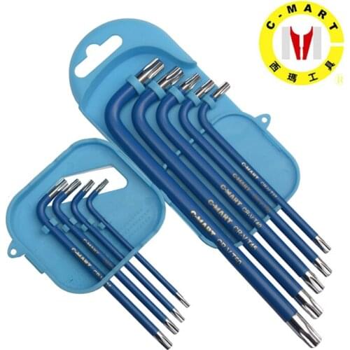 C-Mart Torx Hex Wrench Internal hexagonal wrenches CRV 6 Stars Allen Key L type Spanners Auto Repairing Tools 7pcs 9pcs of set