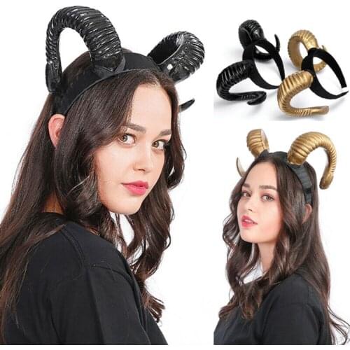 Women Girl Halloween Headwear Solid Horn Sheep Headband Cosplay Party Headdress Accessory