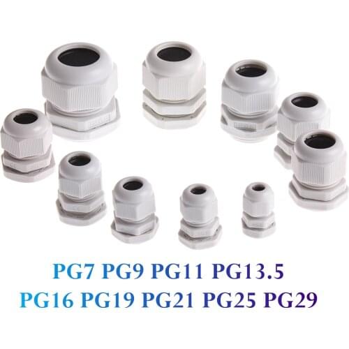 1PC IP68 PG7 PG9 PG11 PG13.5 PG16 PG19 PG21 PG25 PG29 White Waterproof Nylon Plastic Cable Wire Gland Connector