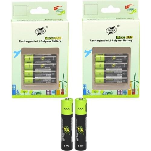10Pcs ZNTER 1.5V 600mah AAA Rechargeable Battery USB Rechargeable Lithium Polymer Battery Quick Charging by Micro USB Cable