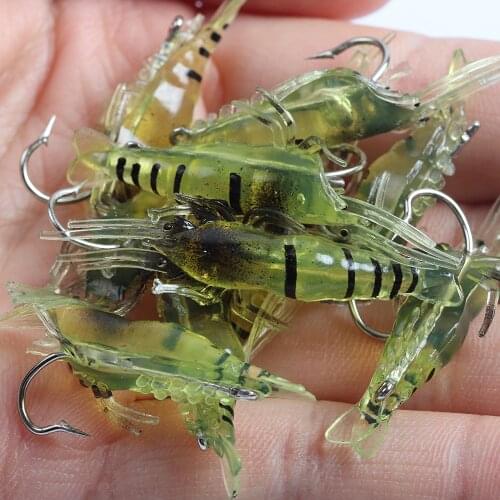 10Pcs Silicone Baits 45mm 1.2g Soft Fishing Lure Gold Artificial Shrimp Silicon Soft Bait With Hooks Sea Fishing Winter Fishing