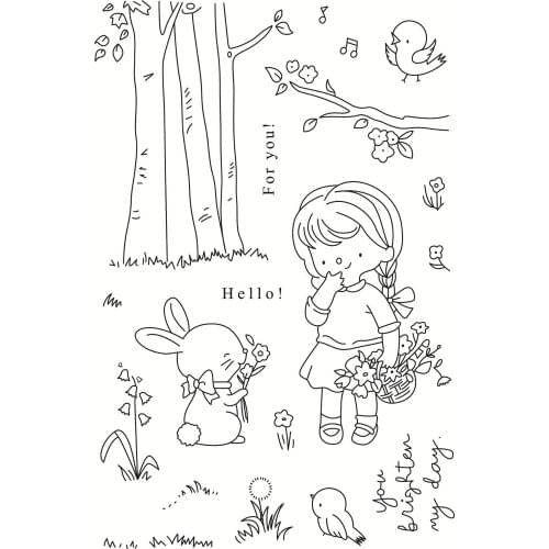 11x16 Girl with basket of flowers Transparent Clear Stamps Silicone Seals for DIY scrapbooking photo album Card Making