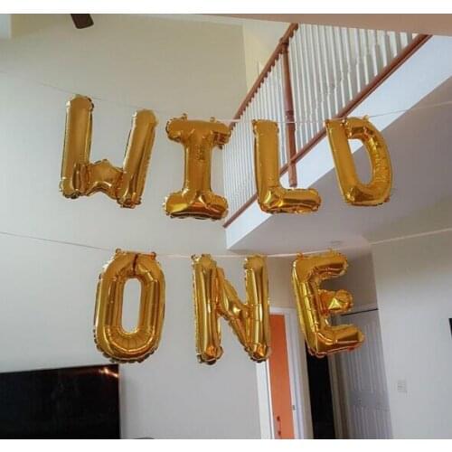 16inch Rose Gold Silver WILD ONE Banner Letter Foil Balloon Kids 1st Birthday Decorations Party Supplies Babyshower