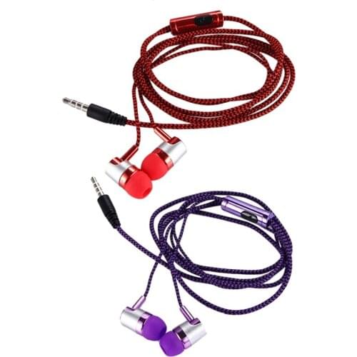 2x H-169 3.5mm MP3 MP4 Wiring Subwoofer Braided Cord, Universal Music Headphones with Wheat Wire Control(red&purple)