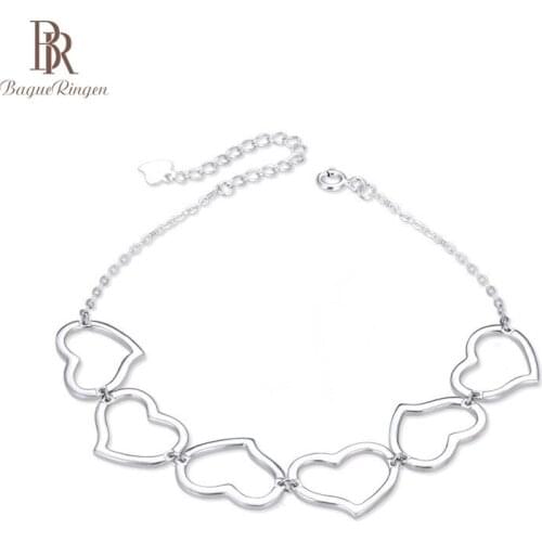 Bague Ringen Trendy Hollow Heart Bracelet for Women Real Sterling Silver 925 Jewelry for Anniversary Girl Valentines Day gift