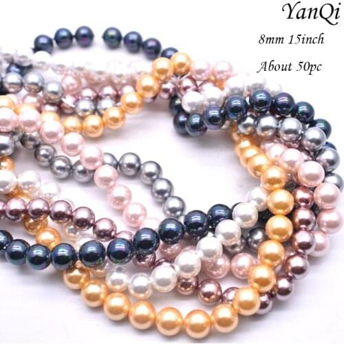 Natural Shell Painted Colors 8mm 50pcs/lot White Round Loose Beads For Jewelry Findings Bracelet Necklace Craft DIY Shell pearl