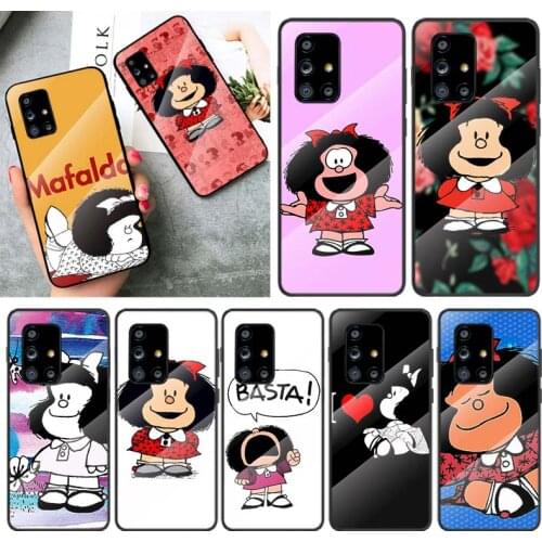 Tempered Glass Cover Animated cute Mafalda For Samsung Galaxy A91 A81 A72 A71 A52 A51 A41 A31 A21S A11 A01 Phone Case