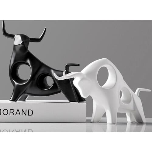 Home Decoration Ceramic Animal Model Ornaments Cow Statue Sculpture Ornaments Sculpture Modern Art Nordic Decor Home