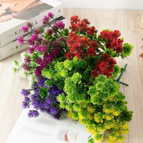 Artificial Pine Cones Small Plants Grass 7-hole Color Fake Flowers and Green Plants Outdoor Decorative Potted Flower Arrangement