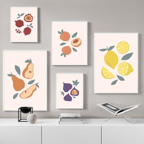 Colorful Fruits Poster Peach Figs Pears Pomegranate Lemons Wall Art Canvas Painting Contemporary Art Prints Room Decoration