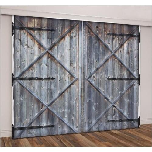 Kitchen Curtain embroidered Blackout 3D Window Curtains living room Bedroom Old wooden door Drapes Cortina Rideaux pillowcase