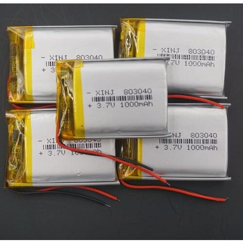 XINJ 5pcs 3.7V 1000mAh Li lithium polymer battery Li po cell 803040 For driving recorder Music player bluetooth earphone speaker