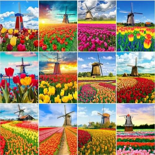 5D Diamond Painting Kits Windmill Landscape Mosaic Picture DIY Embroidery Full Drill Art Craft Christmas Gift Home Decor