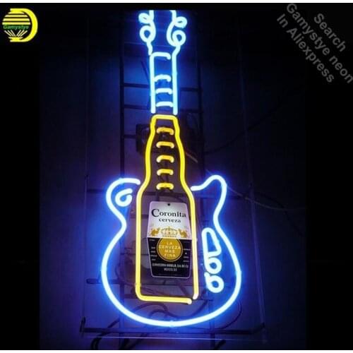 Neon Signs for Coron Guitar Neon bulb Sign Beer Bar Pub Neon Light Sign Store Display Lamps Glass with Clear Board Dropshipping