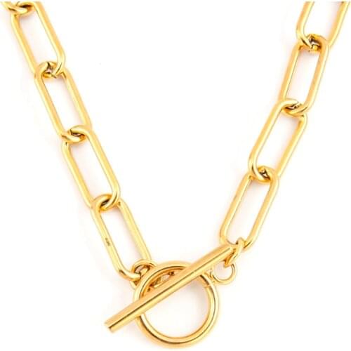 Silver Color/Gold Color Stainless Steel Lock Chain Necklace For Women Men Metal Long O Choker Toggle Collares