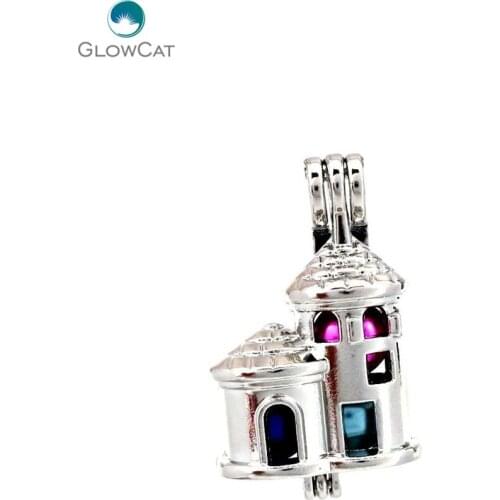 K665 5pcs/lot Castle Beads Cage Jewelry Findings Charms Aroma Bead Cage Pendant Fairytale Party Essential Oil Diffuser