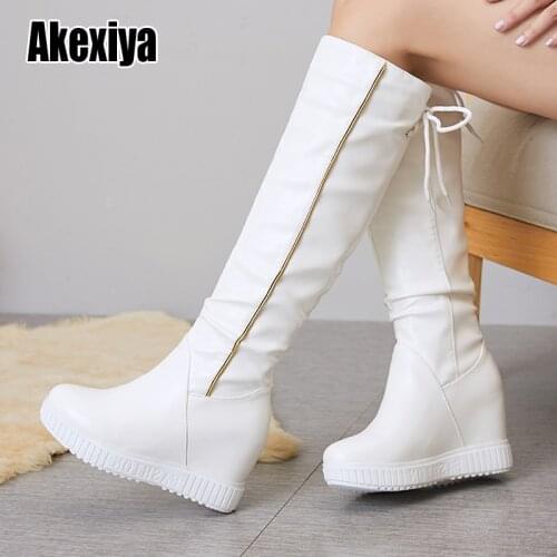 2021 Sexy Slim Womens Wedges Knee-High Boots Brand High Heels Platform Boots Slip on Winter Boots Shoes w082
