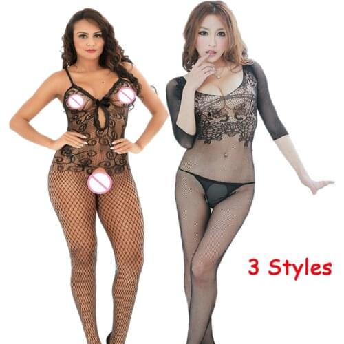 Sexy Lingerie Hollow Out Teddies Bodystocking Open Crotch Bodysuit Mesh Lingerie Lace Sleepwear Pantyhose Catsuit Erotic costume