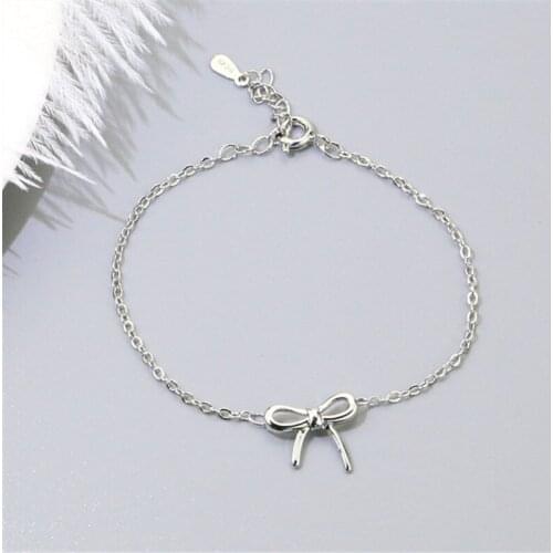925 Sterling Silver Prevent Allergy Bowknot Charm Bracelet&Bangle For Women Jewelry sl375