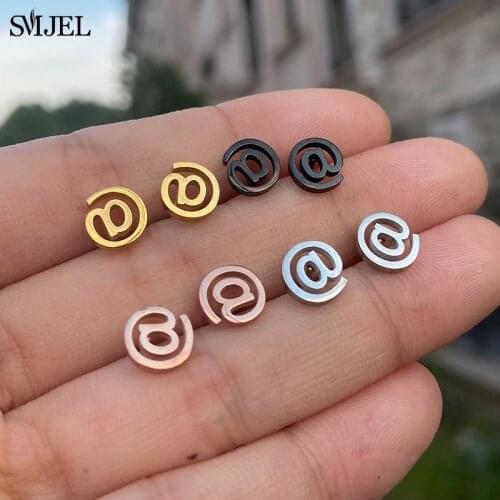 Stainless Steel AT Symbol Earrings Unisex Punk Black Small Geometric OM Umbrella Scissors Stud Earring Women Fashion Ear Jewelry