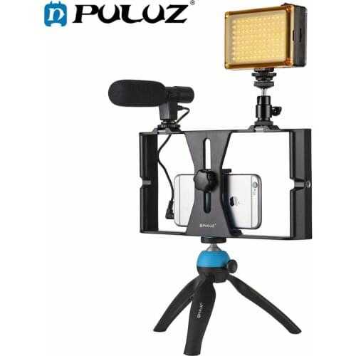 PULUZ Smartphone Video Rig + LED Studio Light + Video Microphone + Mini Tripod Mount Kits with Cold Shoe Tripod Head for iPhone