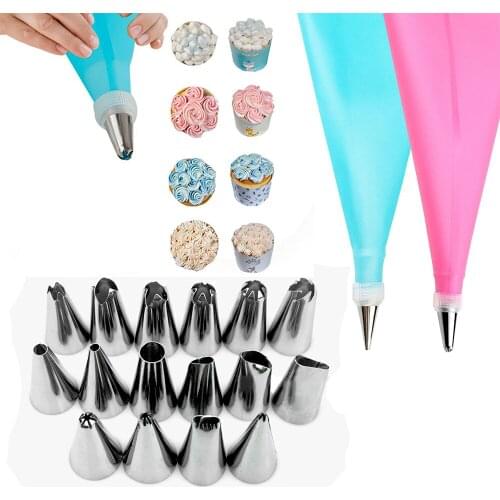 8-16 PCS/Set Silicone Pastry Bag Tips Kitchen Cake Icing Piping Cream Cake Decorating Tools Reusable Pastry Bags+14 Nozzle Set