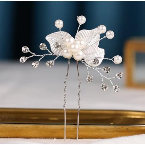 Bridal Headgear, Handmade Pearl Rhinestone Flower Silk Hairpin For Bride, White Wedding Dress Accessories