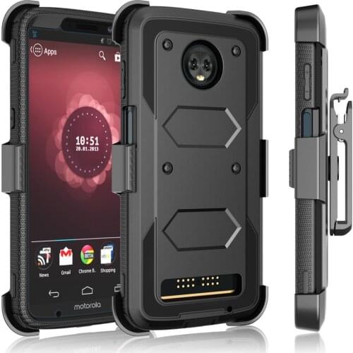 Heavy Duty Hybrid Armor Case Shockproof Impact Protective Belt Clip Holster Kickstand Cover For Motorola Moto Z3 / Moto Z3 Play