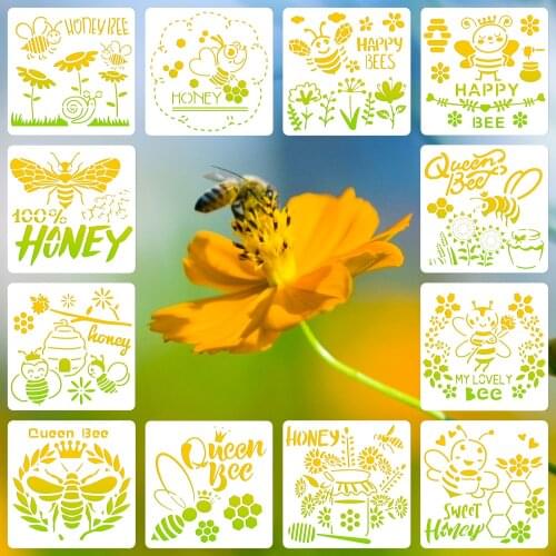 12pcs/set Bee Stencils Bumblebee Painting Template Spring Summer Flower Bee Draw
